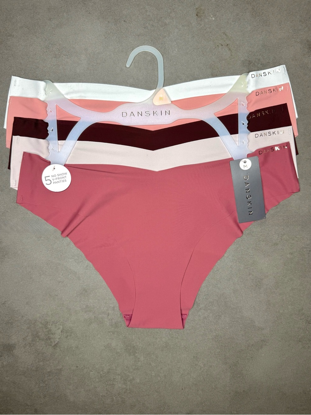 Danskin No-Show Bikini Panty 5-Pack in Rose, Blush, Maroon, White, Cream